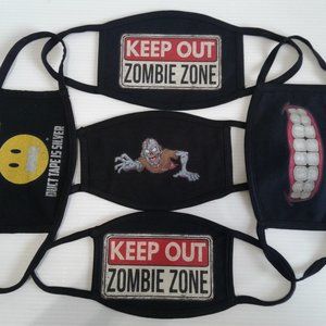 Set of 5 Halloween Style Printed Face Masks-Black